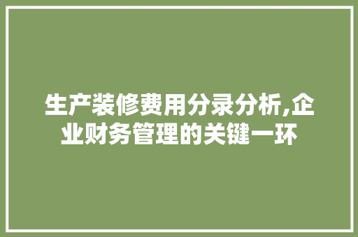 生产装修费用分录分析,企业财务管理的关键一环 中式风格装饰