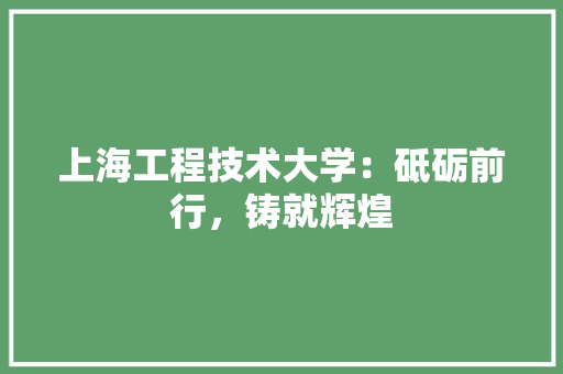 上海工程技术大学：砥砺前行，铸就辉煌 家居装修