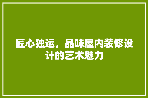 匠心独运，品味屋内装修设计的艺术魅力 家居装修