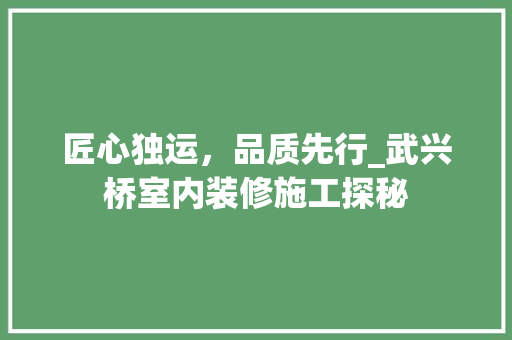 匠心独运，品质先行_武兴桥室内装修施工探秘 家居装修