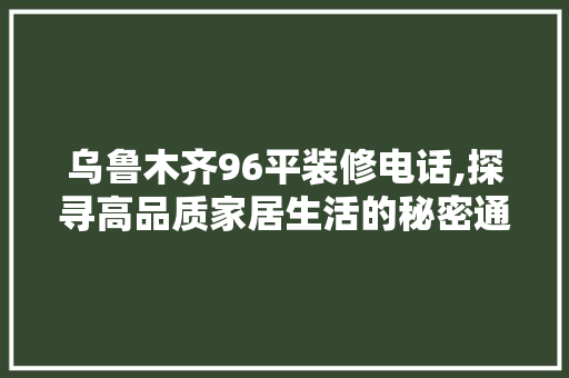 乌鲁木齐96平装修电话,探寻高品质家居生活的秘密通道 木雕艺术