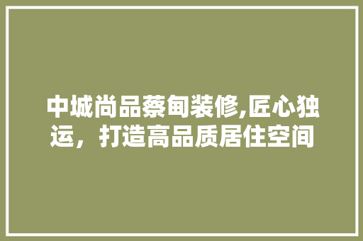 中城尚品蔡甸装修,匠心独运，打造高品质居住空间