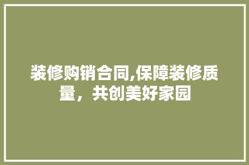 装修购销合同,保障装修质量，共创美好家园