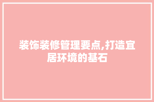 装饰装修管理要点,打造宜居环境的基石 室内设计