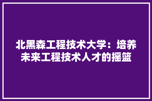 北黑森工程技术大学：培养未来工程技术人才的摇篮