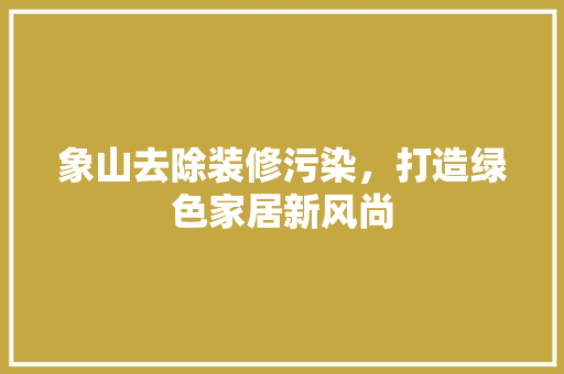 象山去除装修污染，打造绿色家居新风尚