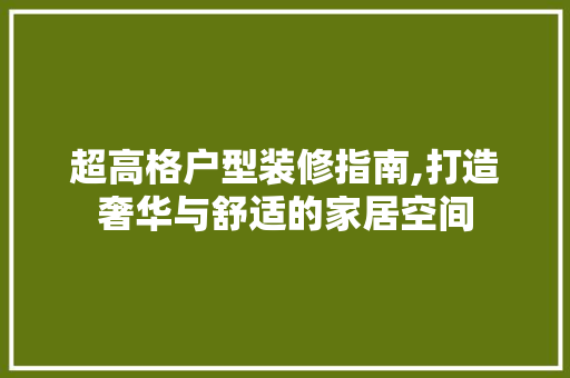 超高格户型装修指南,打造奢华与舒适的家居空间 家居装修