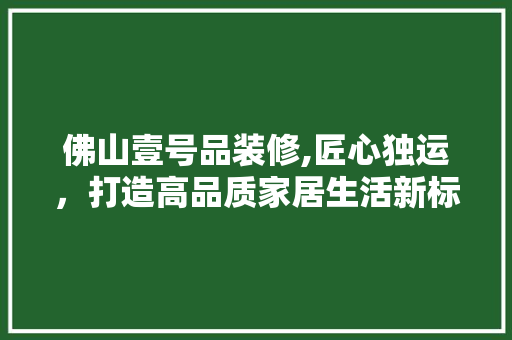 佛山壹号品装修,匠心独运，打造高品质家居生活新标杆
