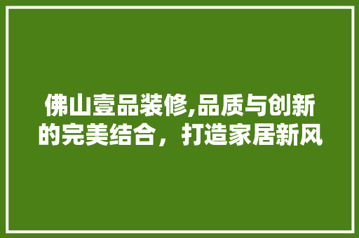 佛山壹品装修,品质与创新的完美结合，打造家居新风尚