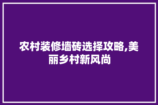 农村装修墙砖选择攻略,美丽乡村新风尚