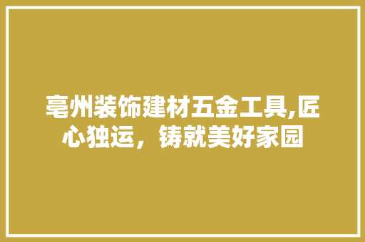 亳州装饰建材五金工具,匠心独运，铸就美好家园