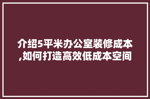 介绍5平米办公室装修成本,如何打造高效低成本空间 家居装修