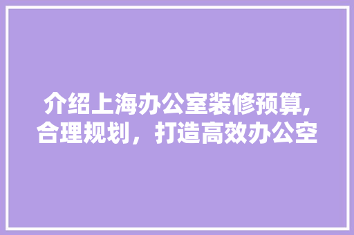 介绍上海办公室装修预算,合理规划，打造高效办公空间 木雕艺术