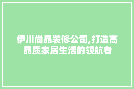 伊川尚品装修公司,打造高品质家居生活的领航者