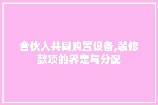 合伙人共同购置设备,装修款项的界定与分配 软装设计