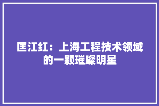 匡江红：上海工程技术领域的一颗璀璨明星
