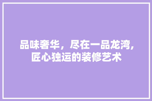 品味奢华，尽在一品龙湾,匠心独运的装修艺术