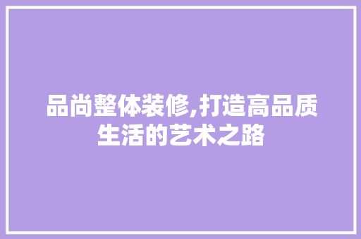 品尚整体装修,打造高品质生活的艺术之路