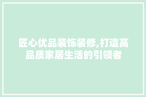 匠心优品装饰装修,打造高品质家居生活的引领者 现代风格装饰