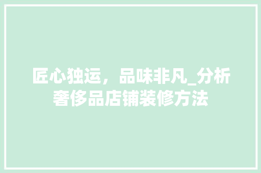 匠心独运，品味非凡_分析奢侈品店铺装修方法 现代风格装饰
