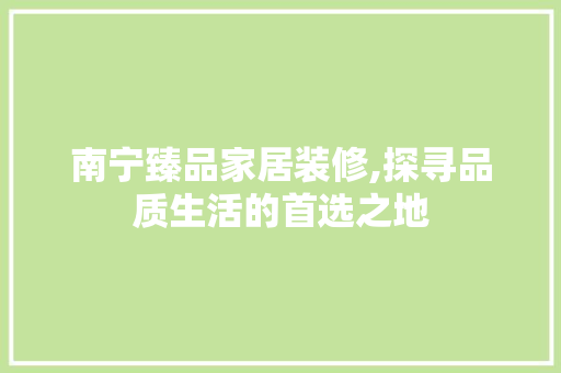 南宁臻品家居装修,探寻品质生活的首选之地 室内设计