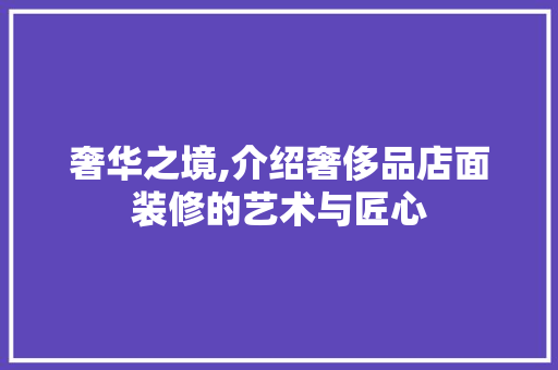 奢华之境,介绍奢侈品店面装修的艺术与匠心 家居装修