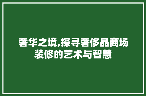 奢华之境,探寻奢侈品商场装修的艺术与智慧 软装设计