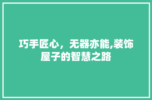 巧手匠心，无器亦能,装饰屋子的智慧之路