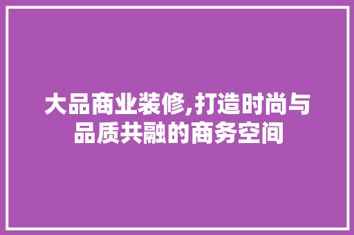 大品商业装修,打造时尚与品质共融的商务空间