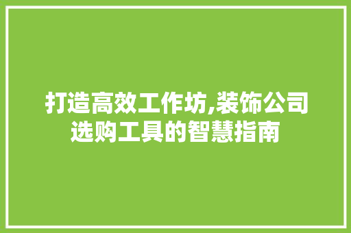 打造高效工作坊,装饰公司选购工具的智慧指南