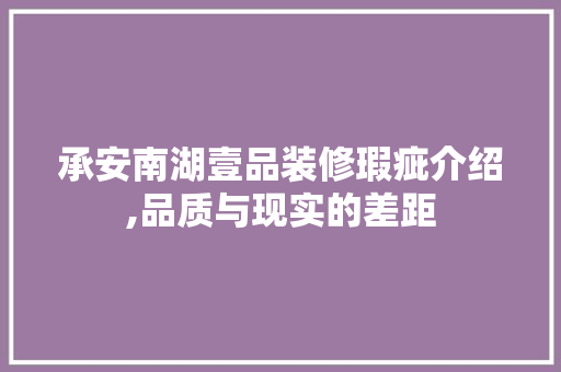 承安南湖壹品装修瑕疵介绍,品质与现实的差距
