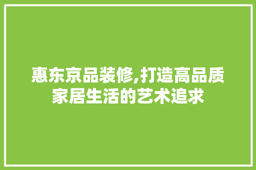 惠东京品装修,打造高品质家居生活的艺术追求