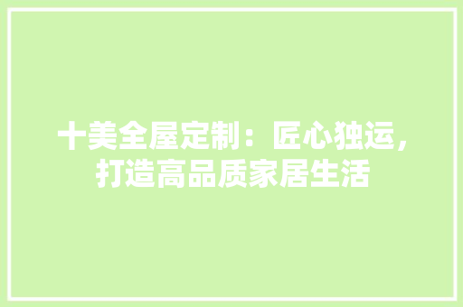 十美全屋定制：匠心独运，打造高品质家居生活