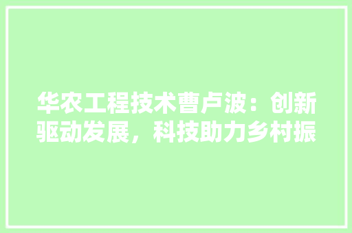 华农工程技术曹卢波：创新驱动发展，科技助力乡村振兴 家居装修