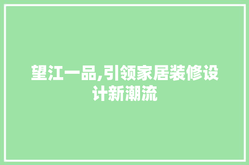 望江一品,引领家居装修设计新潮流 室内设计