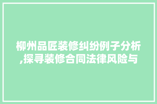 柳州品匠装修纠纷例子分析,探寻装修合同法律风险与维权之路