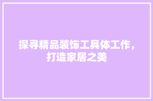 探寻精品装饰工具体工作，打造家居之美 家居装修