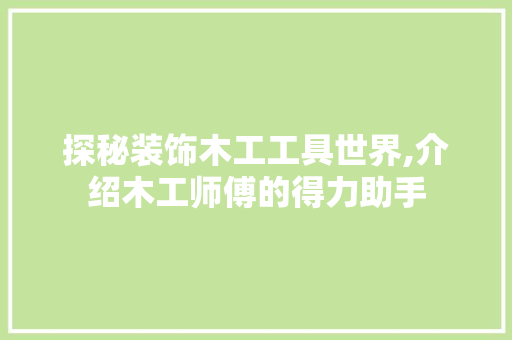 探秘装饰木工工具世界,介绍木工师傅的得力助手