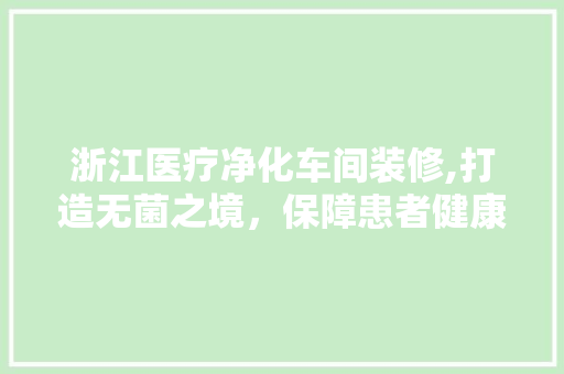 浙江医疗净化车间装修,打造无菌之境，保障患者健康安全
