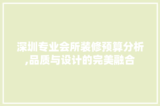 深圳专业会所装修预算分析,品质与设计的完美融合