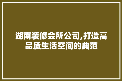 湖南装修会所公司,打造高品质生活空间的典范