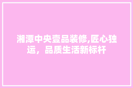 湘潭中央壹品装修,匠心独运，品质生活新标杆