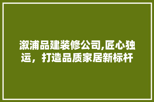 溆浦品建装修公司,匠心独运，打造品质家居新标杆