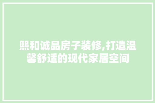 熙和诚品房子装修,打造温馨舒适的现代家居空间 现代风格装饰