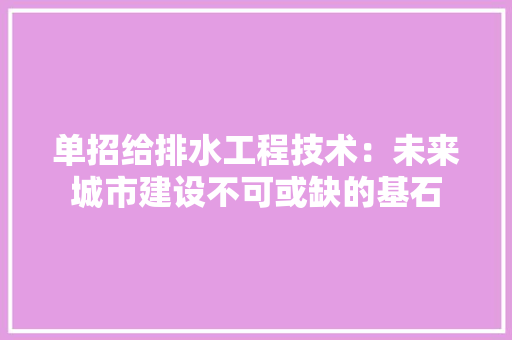 单招给排水工程技术：未来城市建设不可或缺的基石 家居装修