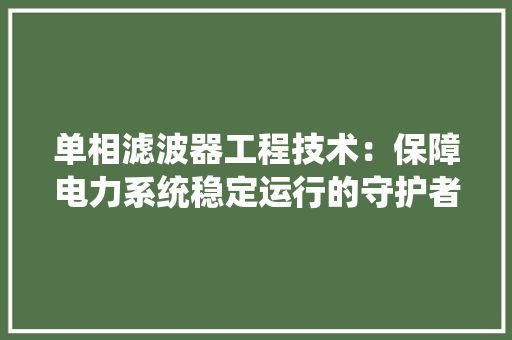单相滤波器工程技术：保障电力系统稳定运行的守护者