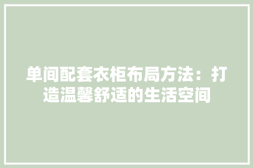 单间配套衣柜布局方法：打造温馨舒适的生活空间 家居装修
