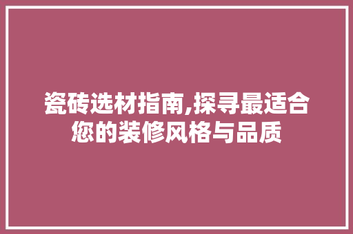 瓷砖选材指南,探寻最适合您的装修风格与品质