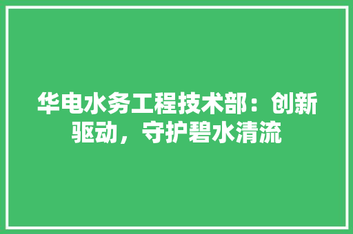 华电水务工程技术部：创新驱动，守护碧水清流