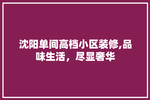 沈阳单间高档小区装修,品味生活，尽显奢华